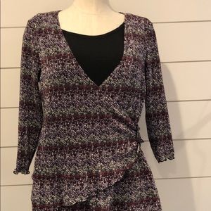 Notations buckle waisted blouse with 3/4 sleeve